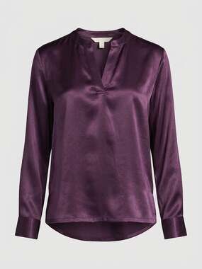 Nation LTD Purple Satin Long Sleeve V-Neck Blouse Top Size XS